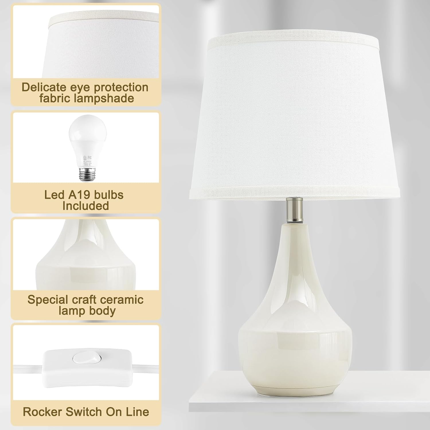 GyroVu 18" Table Lamp Set of 2, Ceramic Table Lamp Classic Beside Lamps Nightstand Lamp Modern Lamp for Living Room, Bedroom & Office…