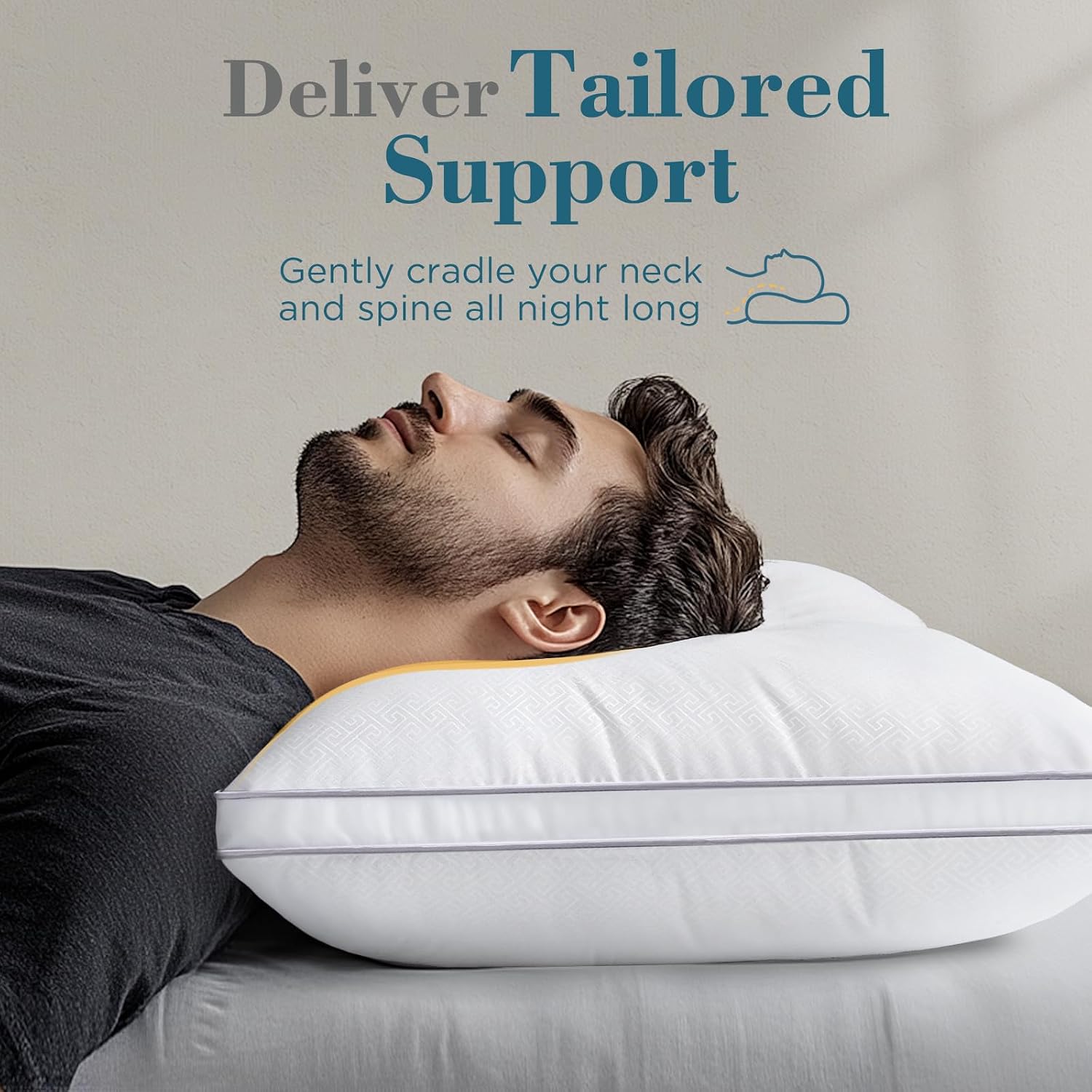 viewstar Bed Pillows Set of 2, Firm Support Down Alternative Gusseted Pillows for Side, Back, or Stomach Sleepers, White, 19" x 33"