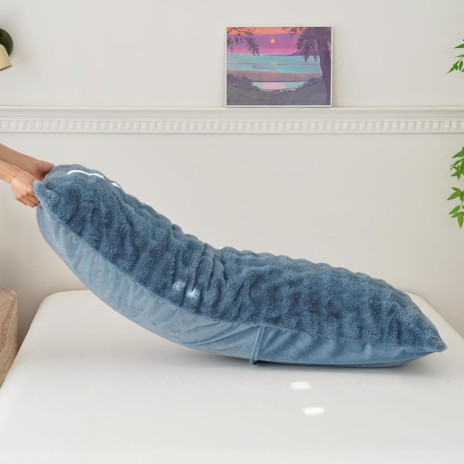 Memfydu Full Body Pillow with Fluffy Bubble Waffle Carved Faux Fur Removable Cover, Long Bed Pillow Adult 20x54 Inches for Side Sleeper and…