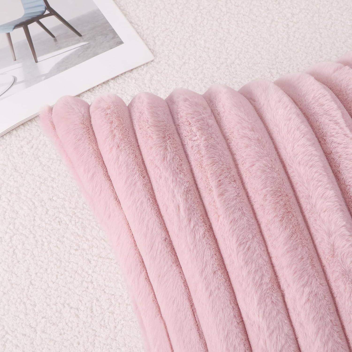 Pallene Faux Fur Plush Throw Pillow Covers 22x22 Set of 2, Luxury Soft Fluffy Striped Decorative Pillow Covers for Sofa, Couch, Living…