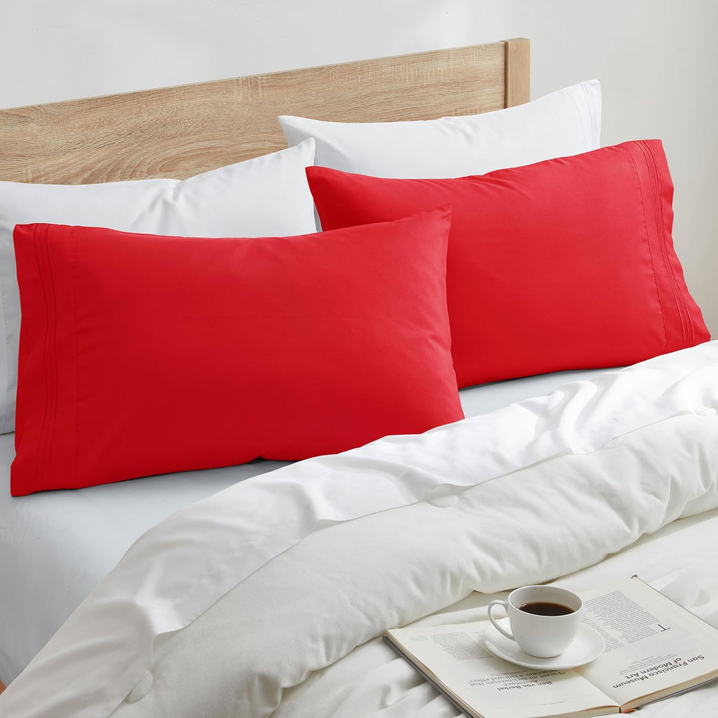 Nestl Red King Pillow Cases 2 – Soft King Size Pillow Case, 1800 Brushed Microfiber Pillowcases, Envelope Closure Pillowcase, King Pillow C…