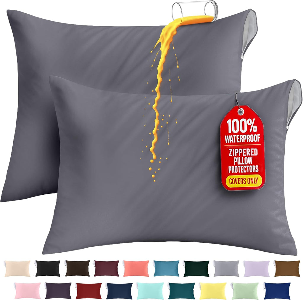 Utopiabedding Utopia Bedding 100% Waterproof Pillow Protectors with Zipper Standard Size (Set of 2), Bed Bug and Dust Mite Proof Zippered P…
