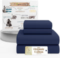 SupremeElegence SUPREME ELEGANCE 4Pc 100% Organic Cotton Queen Sheets Set, Dark Blue, Cooling Percale, Deep Pocket Fitted Sheet, Fits Mattr…