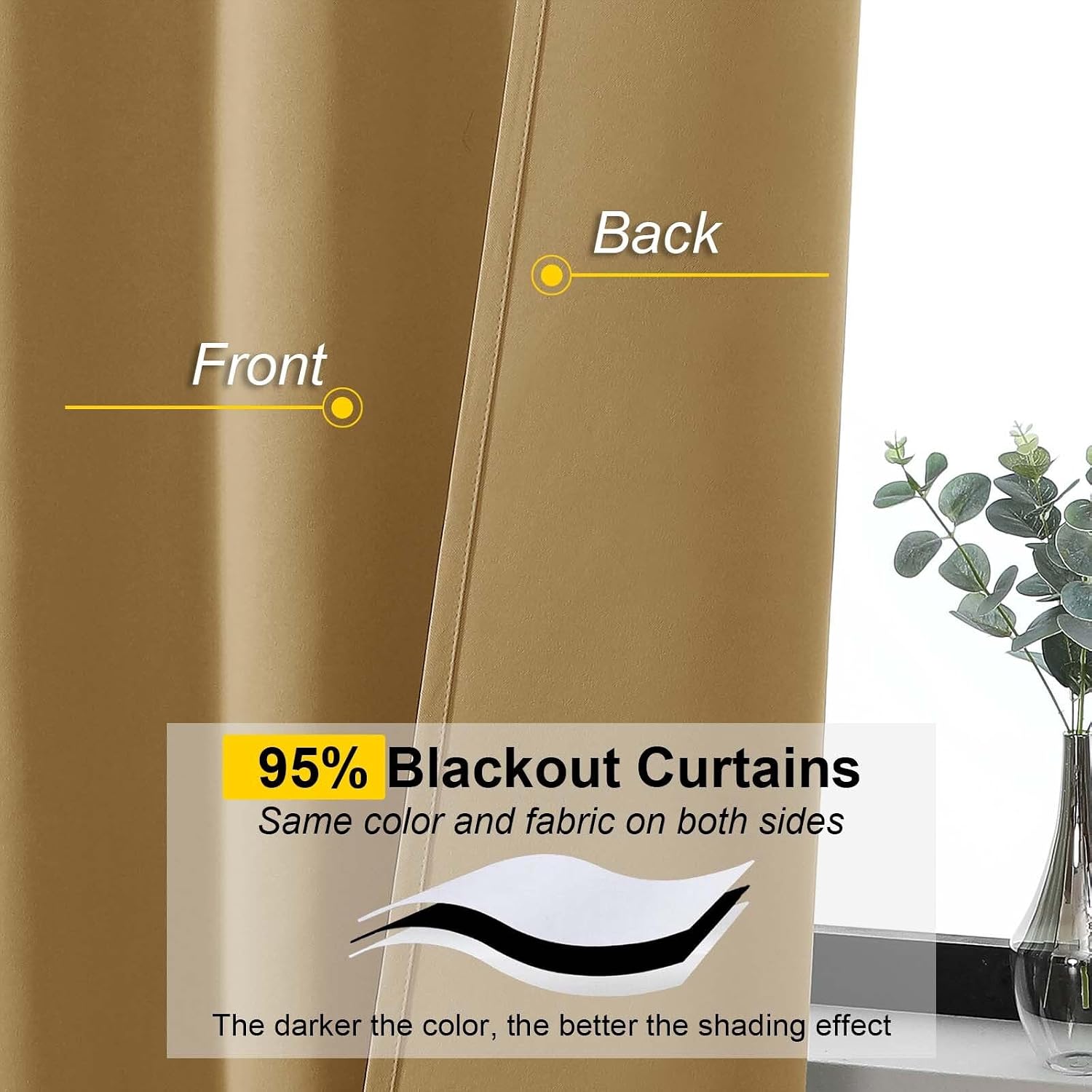 WelvetBLK Gold Room Darkening Curtains for Bedroom Living Room 45 Inch Length 2 Panels Set, Soft Solid Thermal Insulated Rod Pocket Short C…
