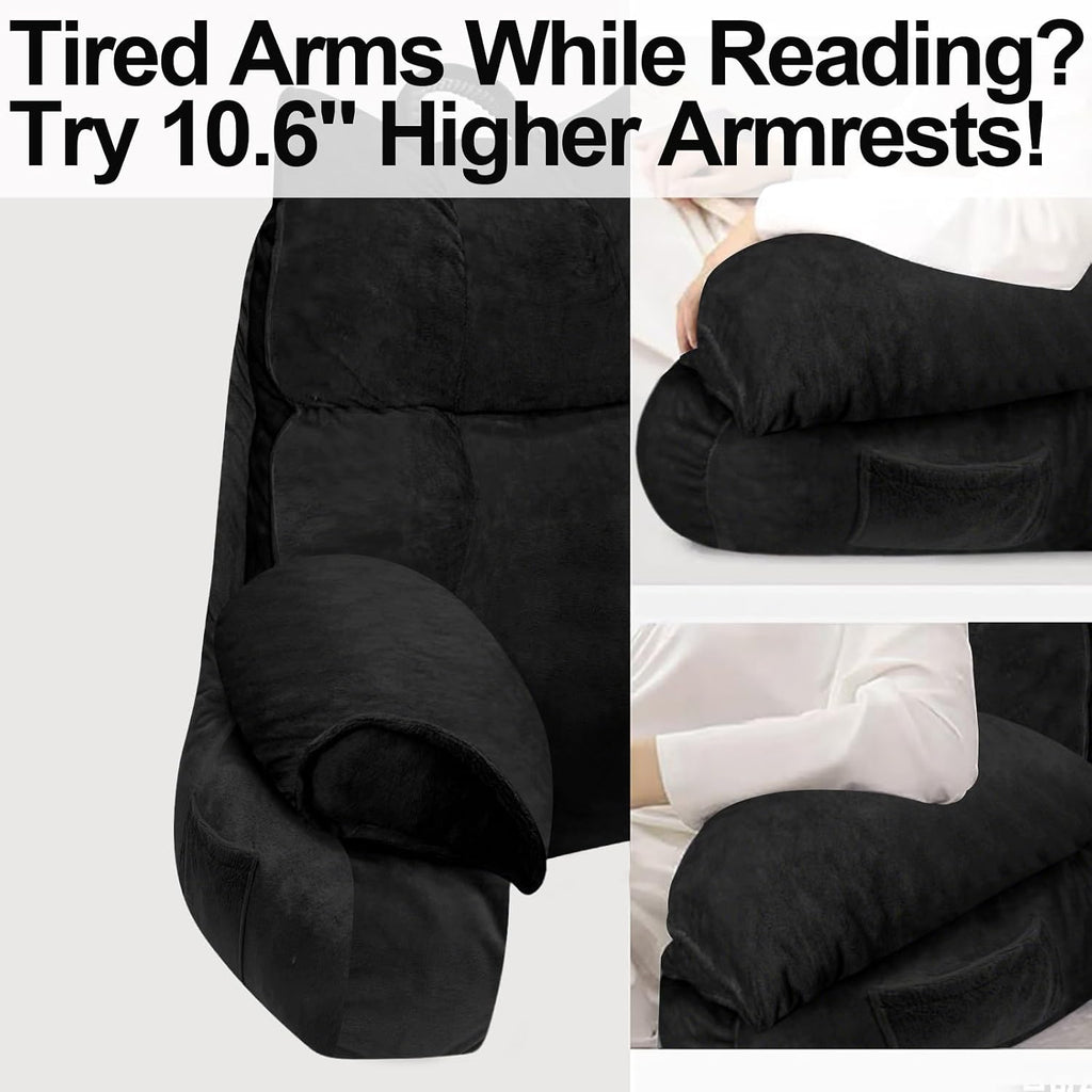RRPAHWTV Reading Pillow for Bed with High Arm Rests, Back Support Pillow for Sitting Up in Bed with Shredded Memory Foam for Reading, TV…
