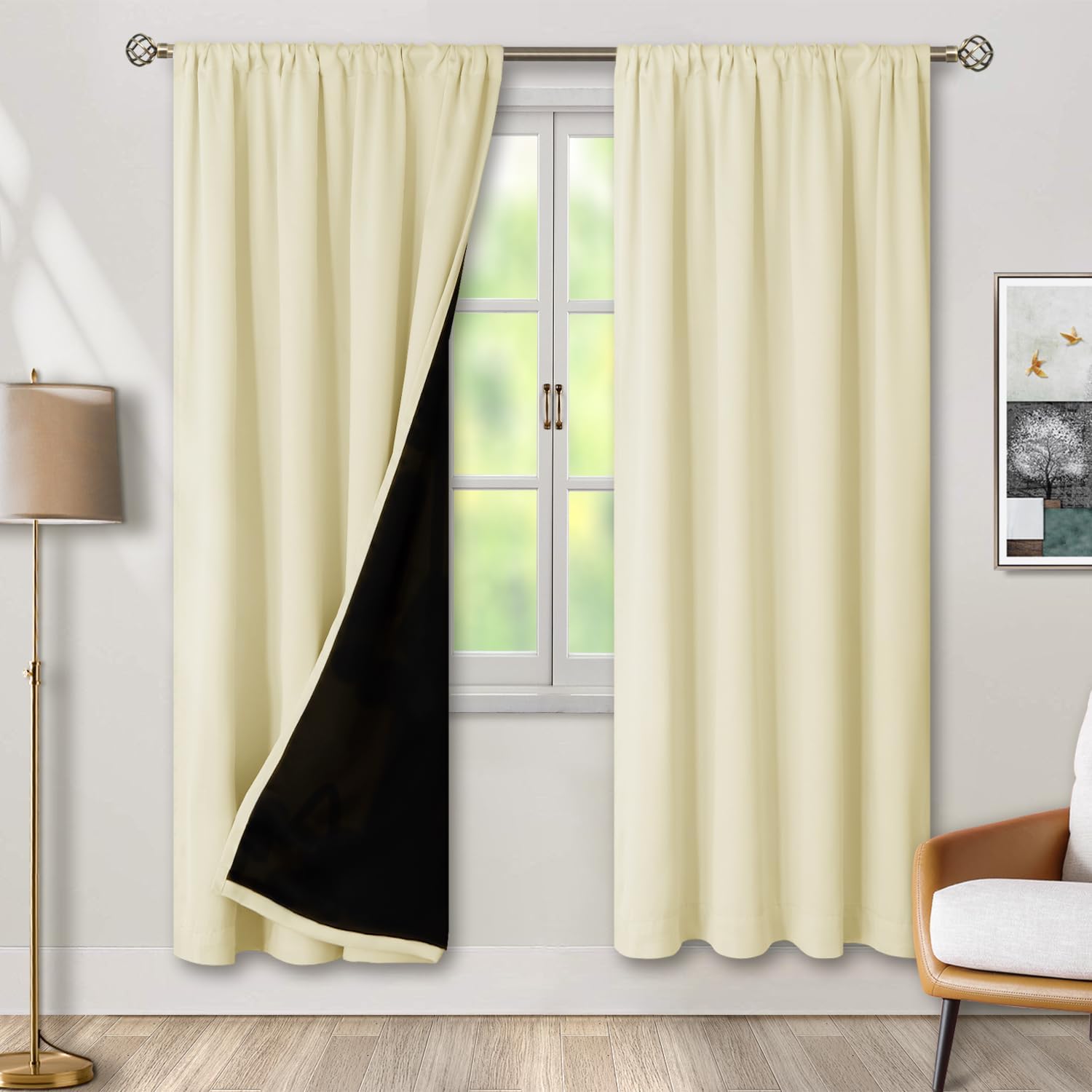 BGment 100% Blackout Curtains for Bedroom with Black Liner, Double Layer Thermal Insulated Full Room Darkening Noise Canceling Rod Pocket…
