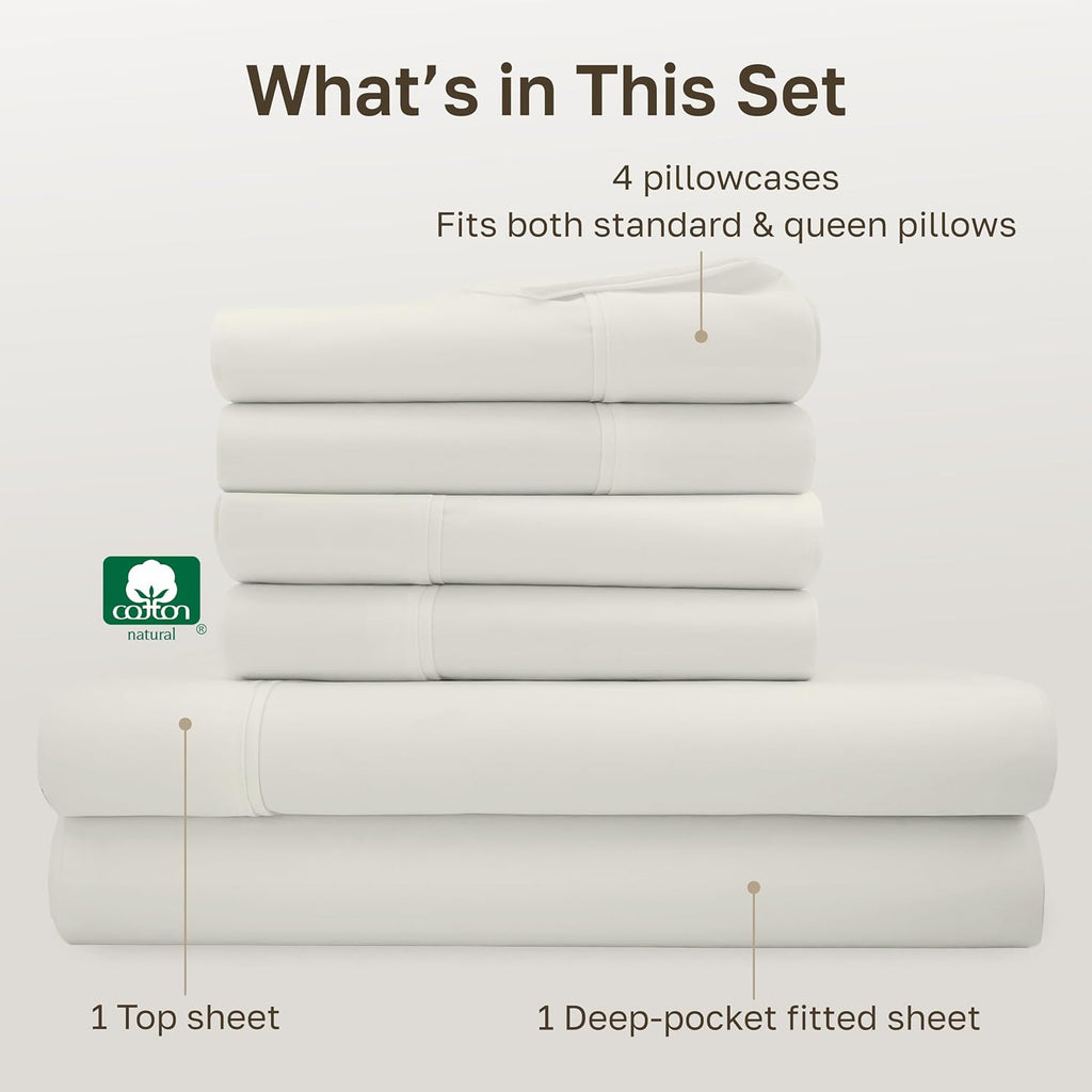 CaliforniaDesignDen California Design Den 6-Pc Queen Size Sheet Set with 4 Pillowcases - 400 Thread Count 100% Cotton Sheets, Sateen Weave,…