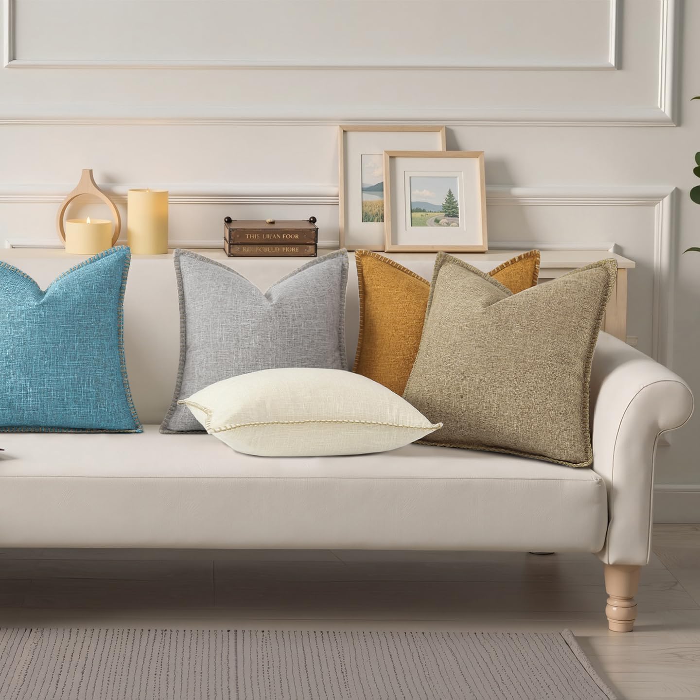 decorUhome Summer Decorative Throw Pillow Covers 22x22 Set of 2 Square Faux Linen Farmhouse Euro Sham Pillow Covers with Stitched Edge…