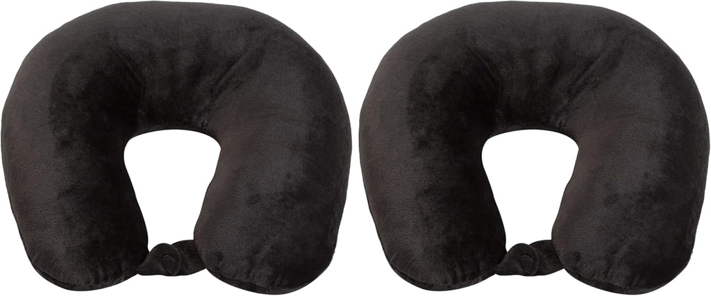 WorldsBest Wolf Essentials Adult Cozy Soft Microfiber Neck Pillow, Compact, Perfect for Plane or Car Travel, Black (Pack of 2) Black