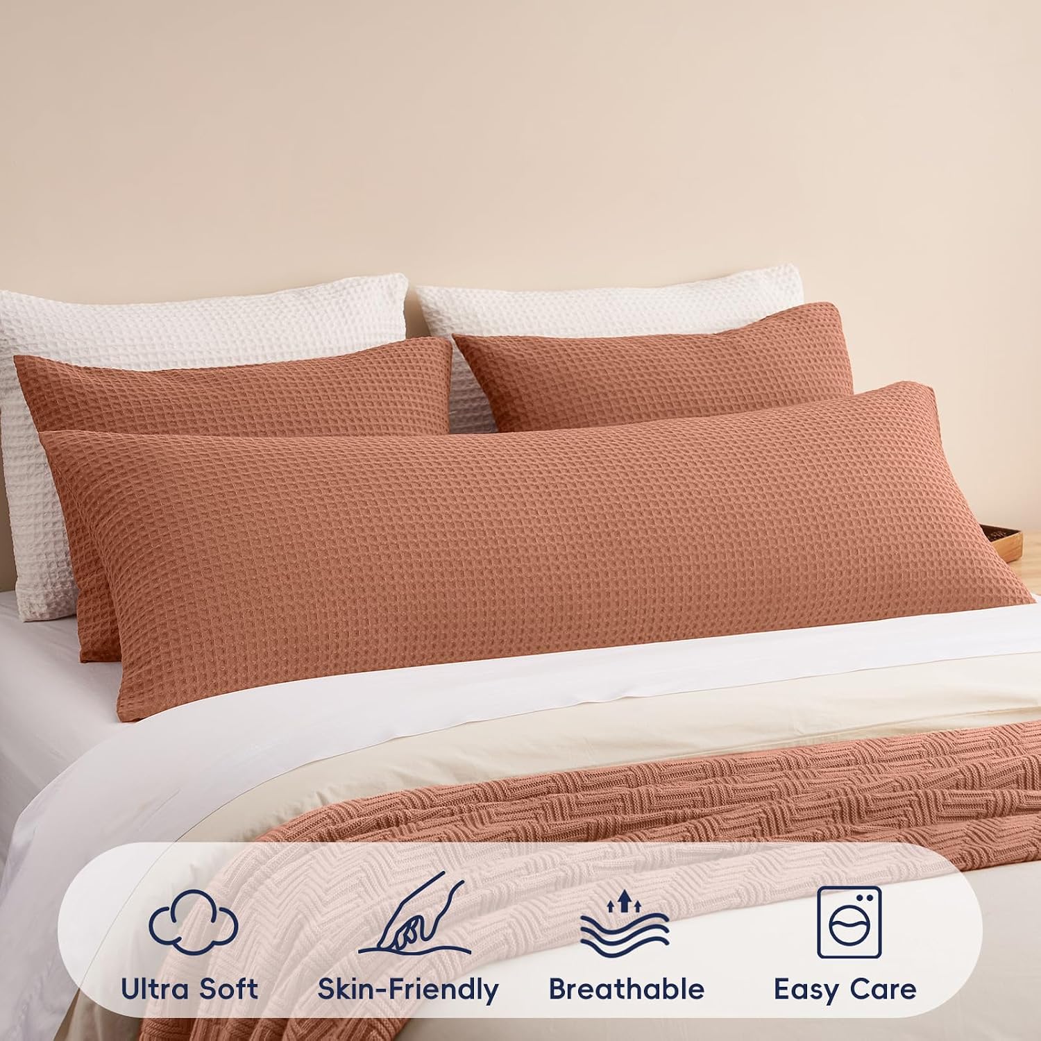 Phf Ultra Soft Waffle Weave Body Pillowcase with Zipper, No Insert, 1Pack 20" x 54" Pillow Sham, Breathable & Skin-Friendly Body Pillow cas…