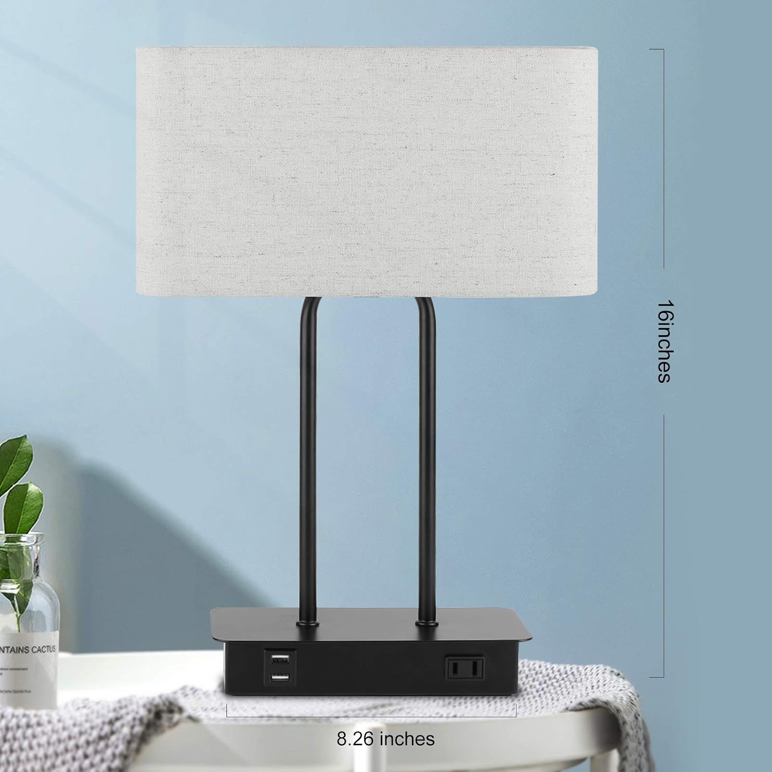 Bedside Touch Control Table Lamp with Dual USB Charging Ports 1 AC Outlet, 3 Way Dimmable Modern Nightstand Lamp with Cream Fabric Shade…