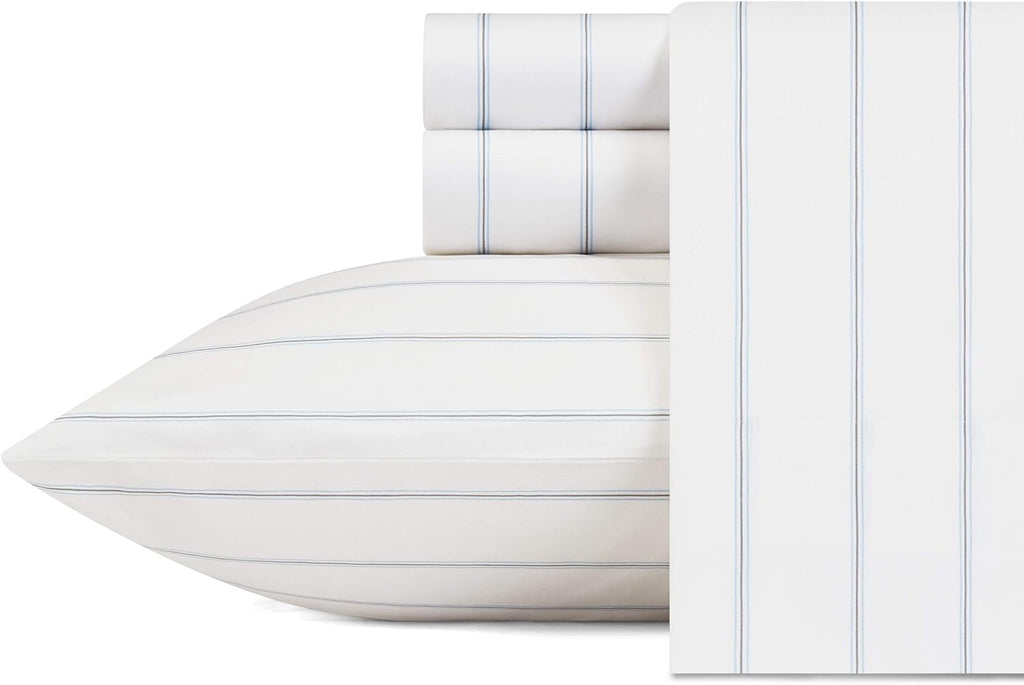 Nautica King Size Sheets, Cotton Percale Preppy Bedding Set, Crisp & Cool, Lightweight & Breathable (Skippers Island Light Blue, King) Cott…
