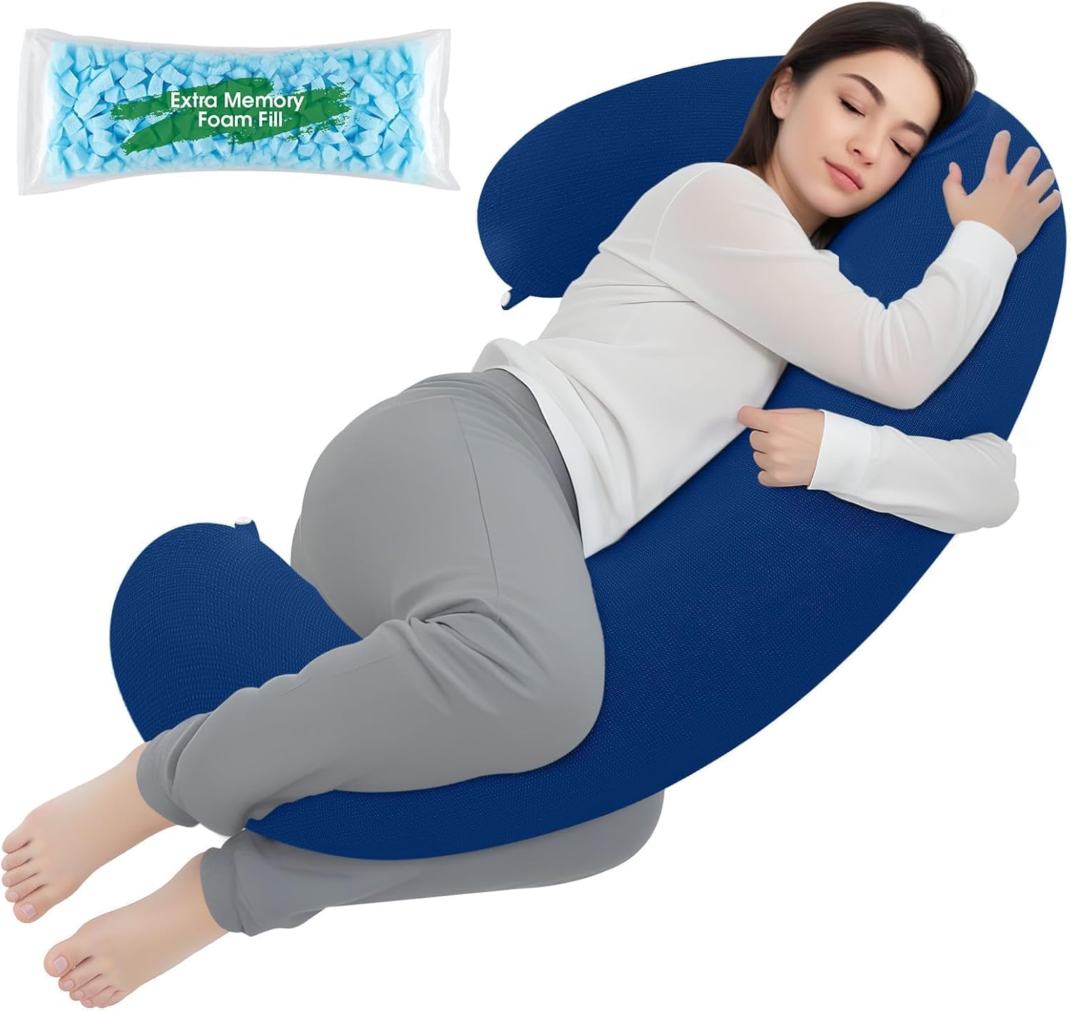 TranquilRelax TranquilRelax C Shaped Body Pillow for Side Sleepers, Memory Foam Long Pillow for Leg, Hip & Back Support, Soft Washab…