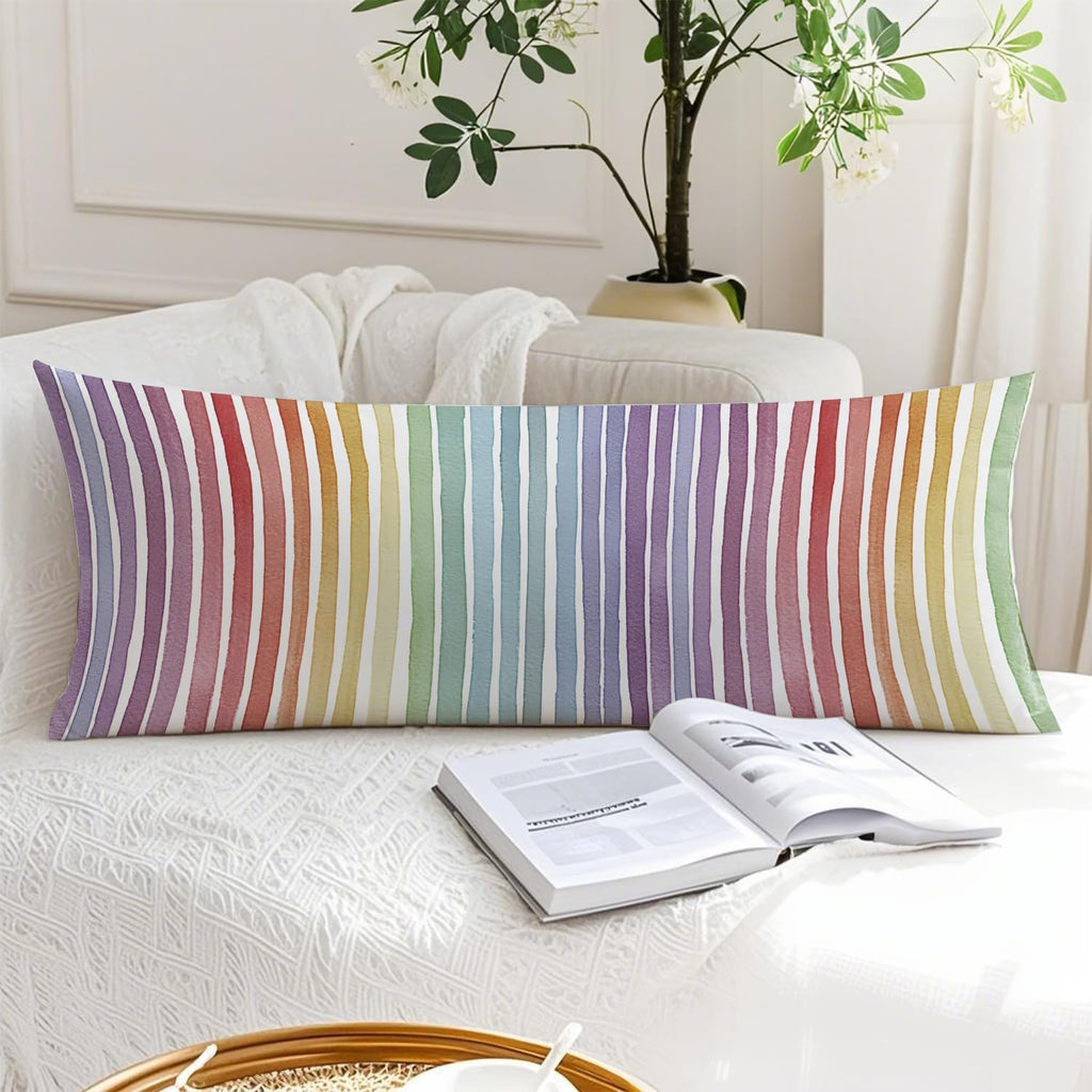 Boho Colorful Striped 20x54 Body Pillow Cover, Minimalist Boho Watercolor Rainbow Striped Decorative Long Body Pillow Cases for Kids Room…