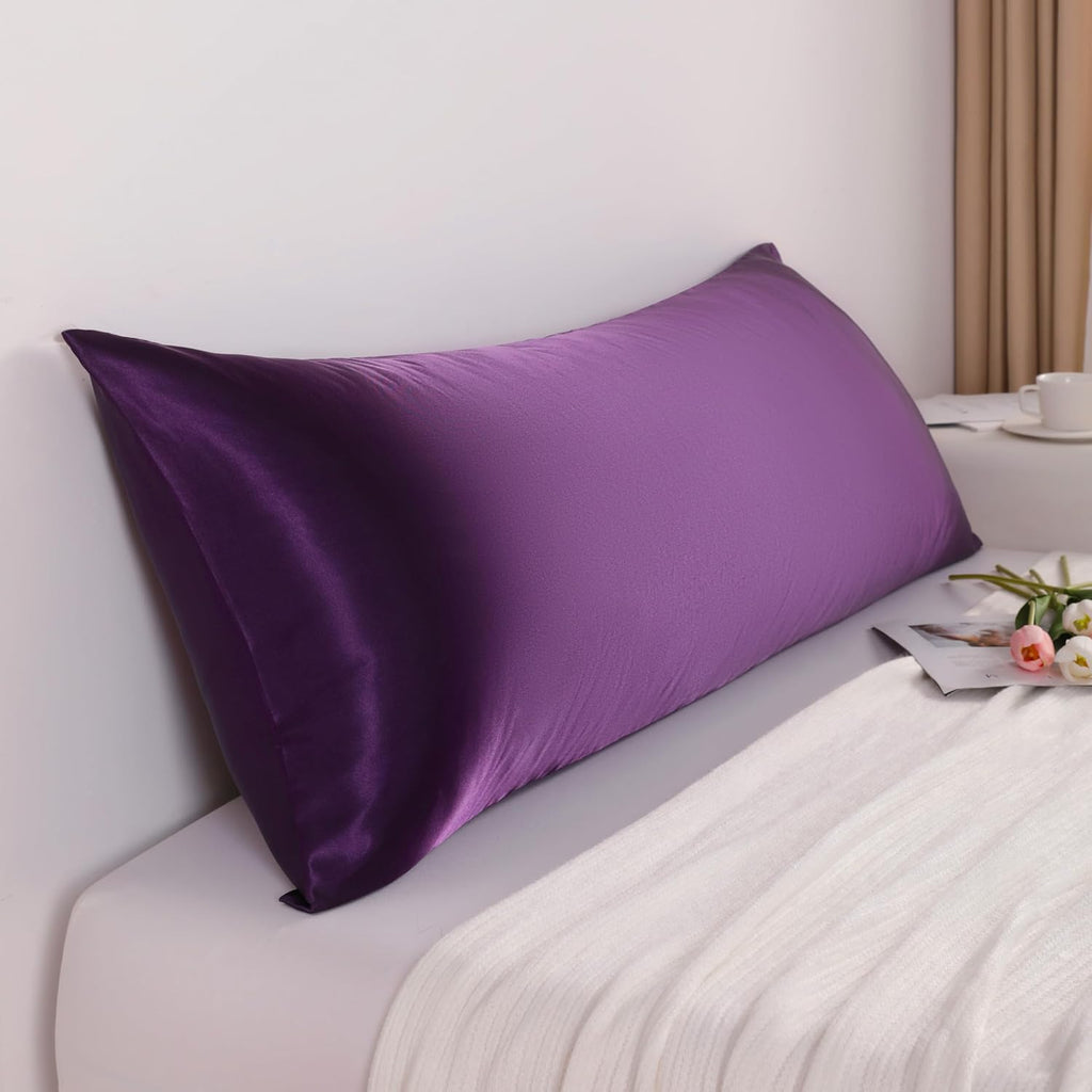 Ntbay Satin Body Pillowcase for Hair and Skin, Luxurious and Silky Pillow case with Envelope Closure, 20x54 Inches, Eggplant Purple 54 Inch…