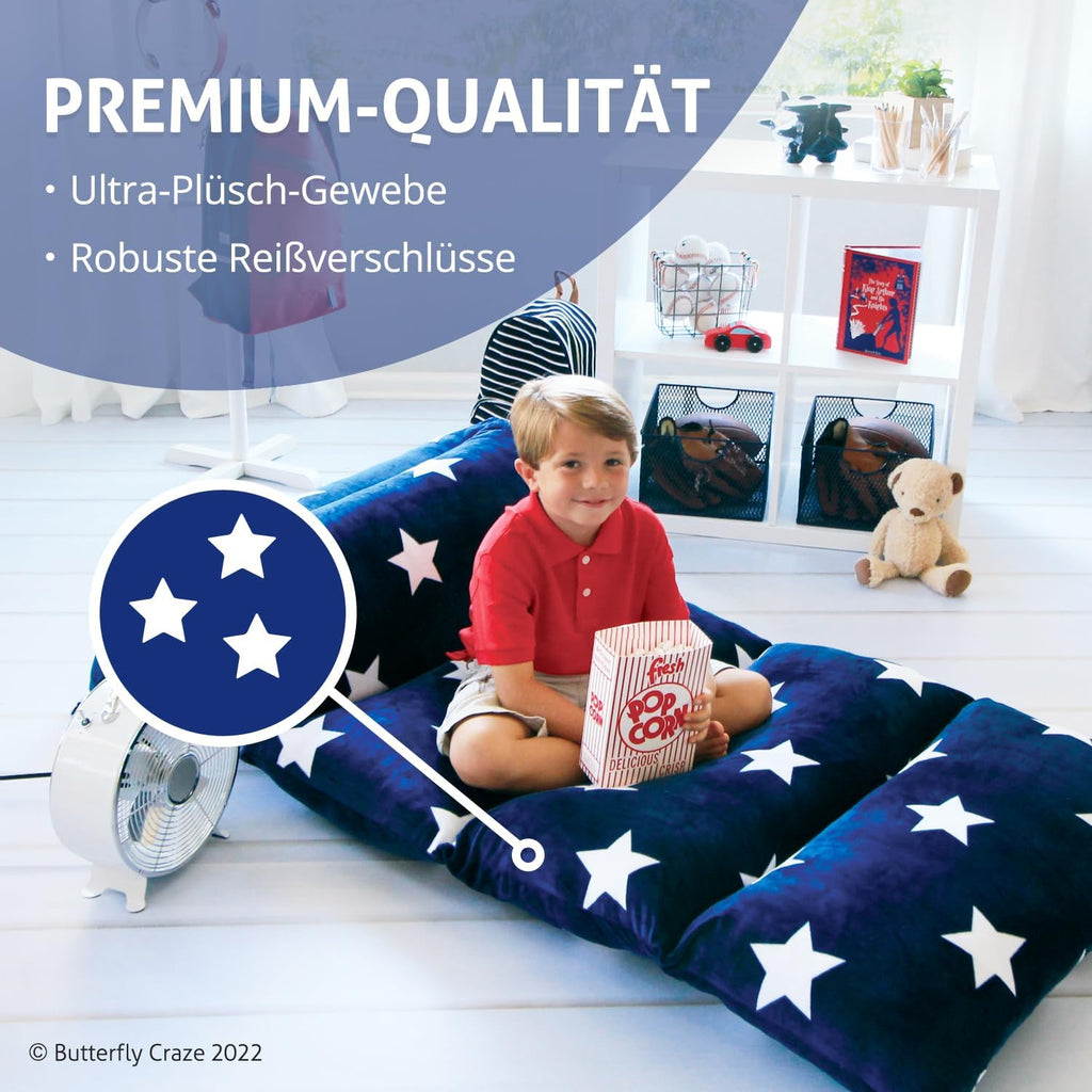 Butterfly Craze Floor Lounger Cover - Floor Bed Conversion - Creates Custom Sleeping Pad - Portable Mattress Alternative - Star Navy…