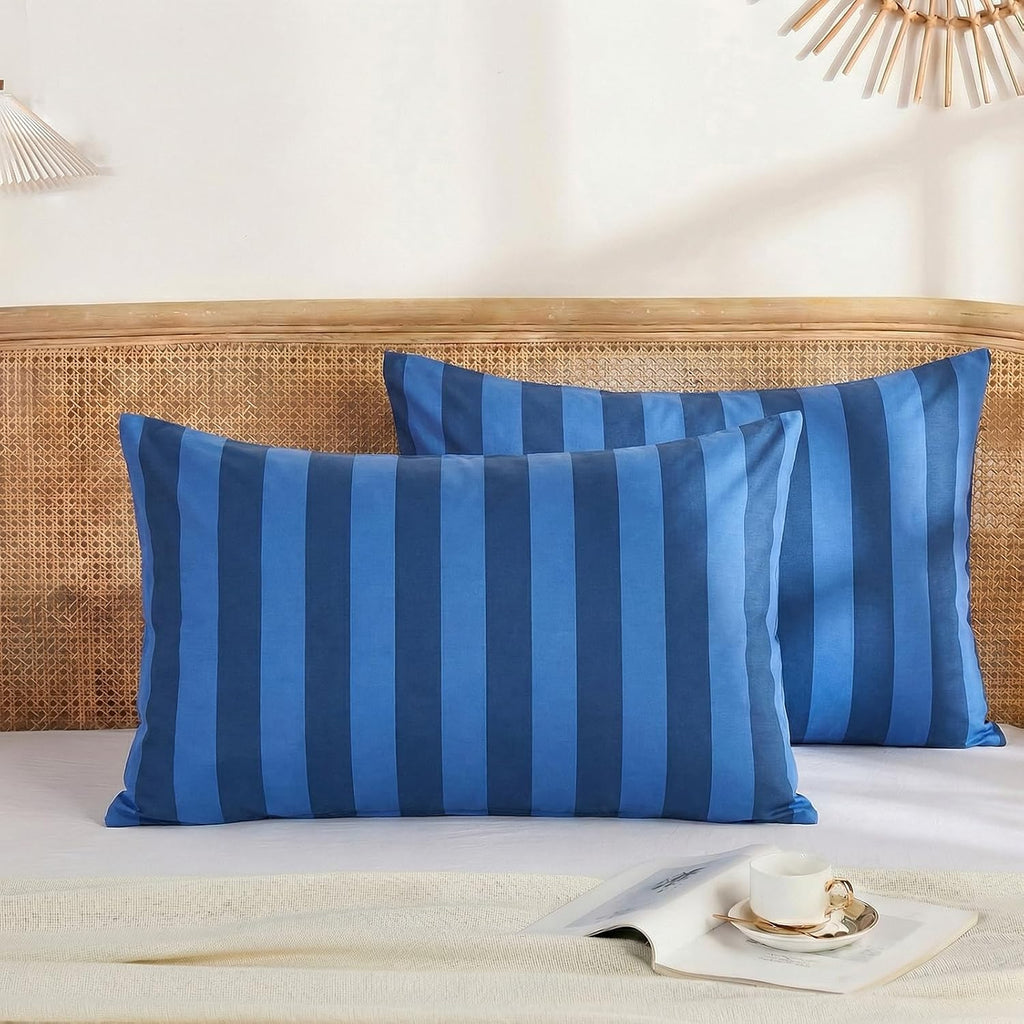 Merryword Standard Size Pillowcases, 100% Cotton Pillow Cases, Blue and Navy Striped Pillowcases, Soft Breathable Wide Stripes Pillow Cover…