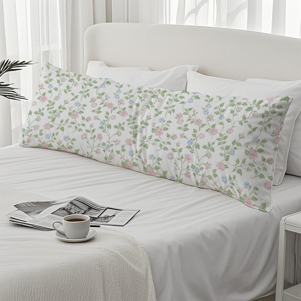 Pink and Green Blue Grandmillennial Floral 20x54 Body Pillow Cover, Cottagecore Home Decor, Pastel Pink Grand Millenial Flower Decorative…
