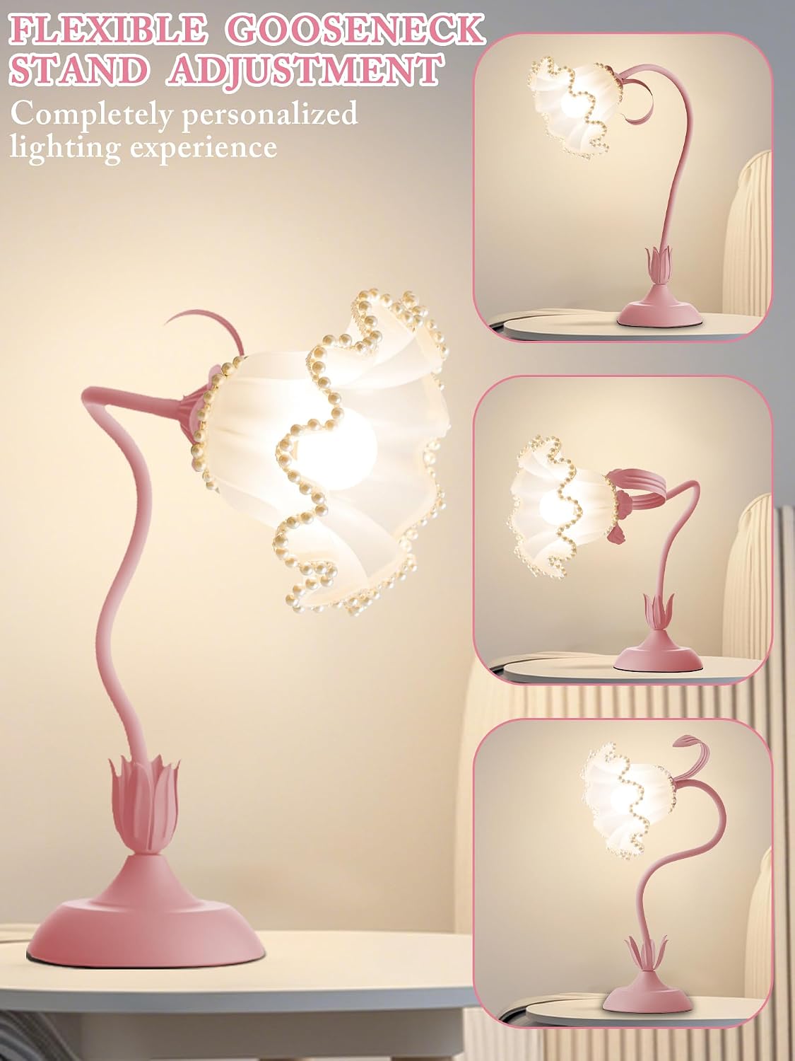 Aqdzcnf Flower Table Lamp, LED Reading Light Bedside Vintage Flower Night Light,3 Colors Modes Kawaii Bedside Lamps Decor, Living Room Bedroo…