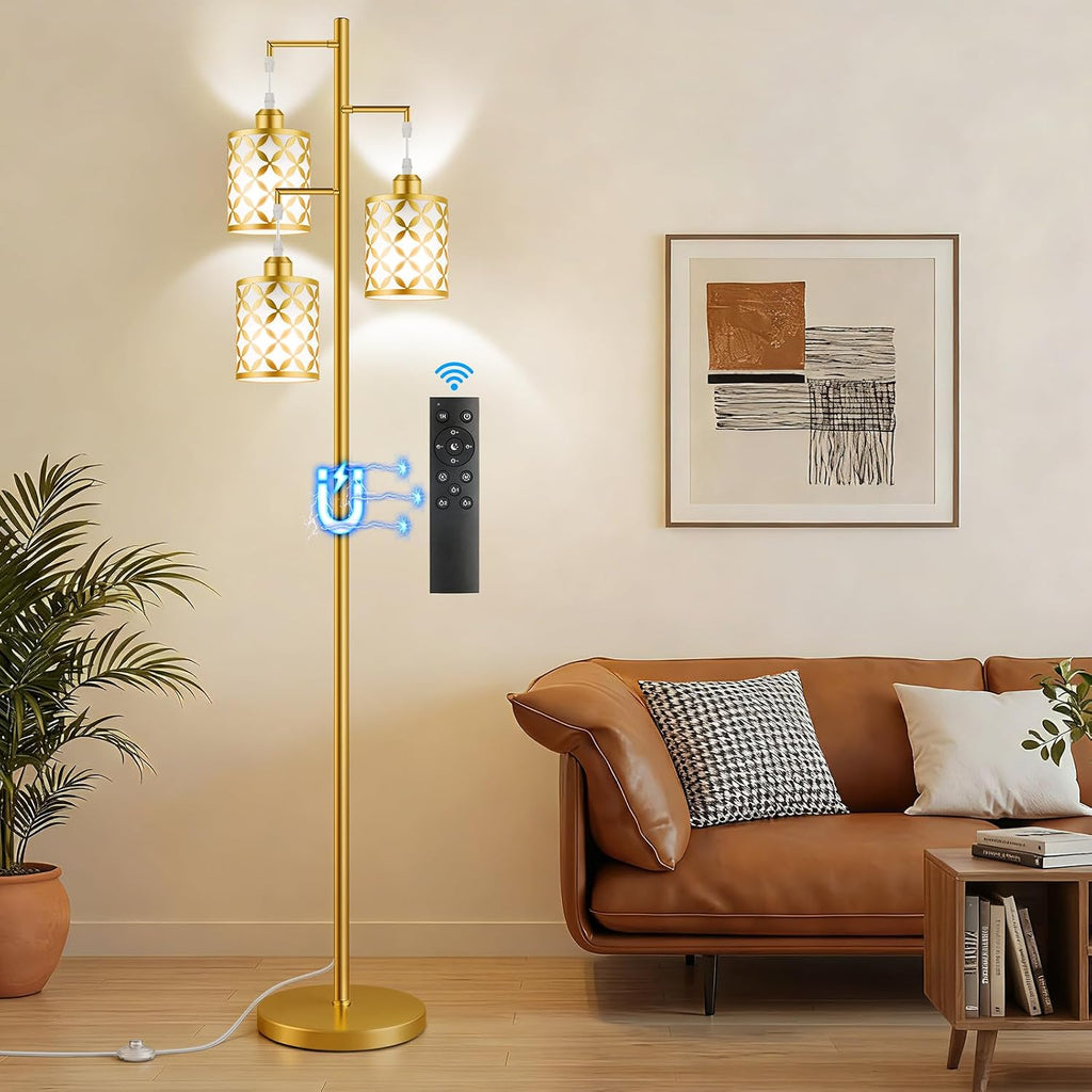 Dimmable Floor Lamp, Farmhouse Standing Lamp with Elegant Metal Cage, Industrial Tall Tree Floor Lamps for Living Room, Bedroom, Study…