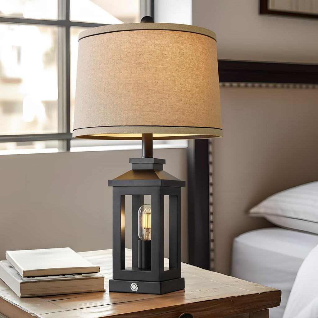 G-SAFAVA 23.75" Retro Farmhouse Black Table Lamp for Living Room Bedroom Nightstand Single Pack Touch Control Bedside Nightlight Vintage…