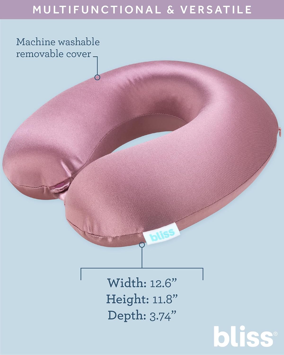 Bliss Neck Pillow Set - Lightweight U-Shaped Memory Foam Satin Travel Neck Pillow with Snap Closure and Matching Eye Mask for Airplane…