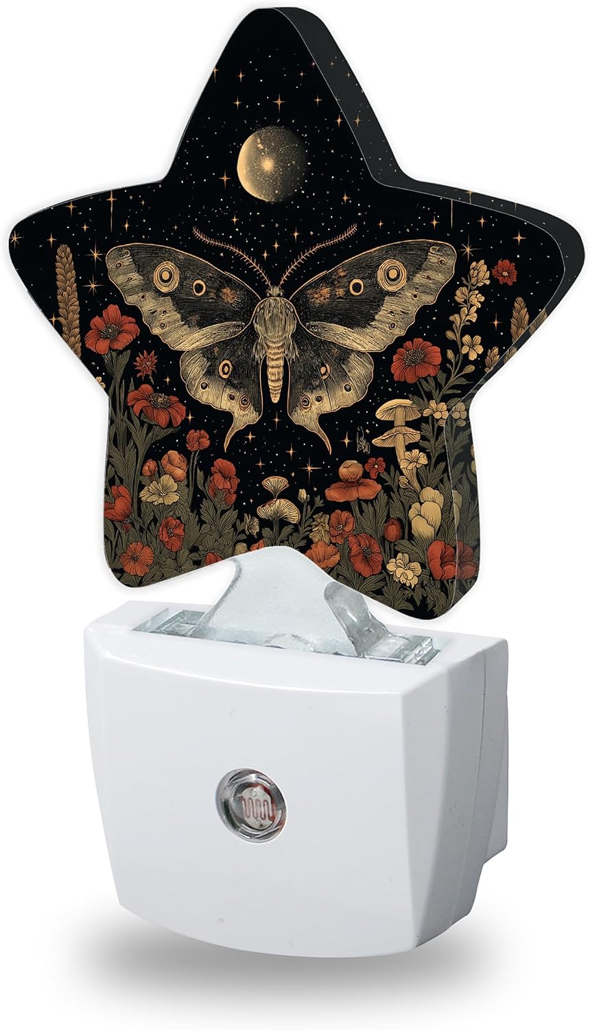 Energy Efficient Nightlights Plug in Wall, Gothic Moth Night Light for Kids Bedroom Decorative, Vintage Wildflower Dusk-to-Dawn Sensor…