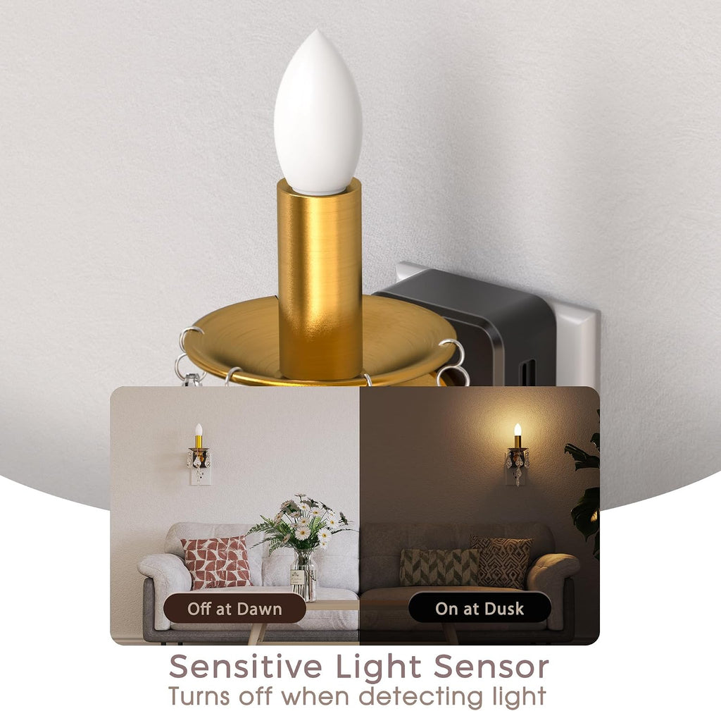 Briignite Chandelier Night Lights Plug into Wall, LED Warm Night Light with Dusk to Dawn Sensor, 0-100LM Dimmable, Decorative Gold…