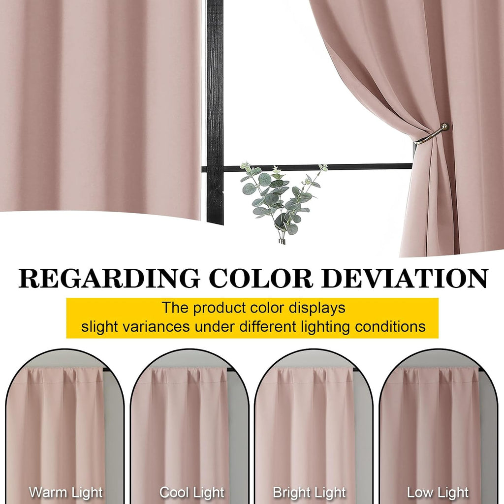 WelvetBLK Blush Room Darkening Curtains for Bedroom Living Room 45 Inch Length 2 Panels Set, Soft Solid Thermal Insulated Rod Pocket Short…