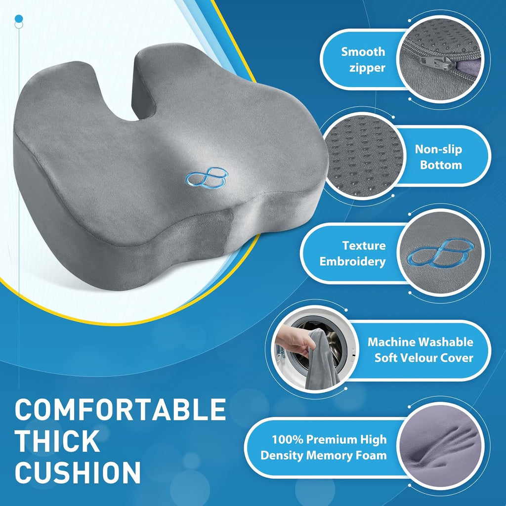 BlissTrends Seat Cushion, Thick Memory Foam Cushions for Office Chair, Car Seat, Airplane, Relieving Pressure Tailbone Sciatica Back Pain fo…