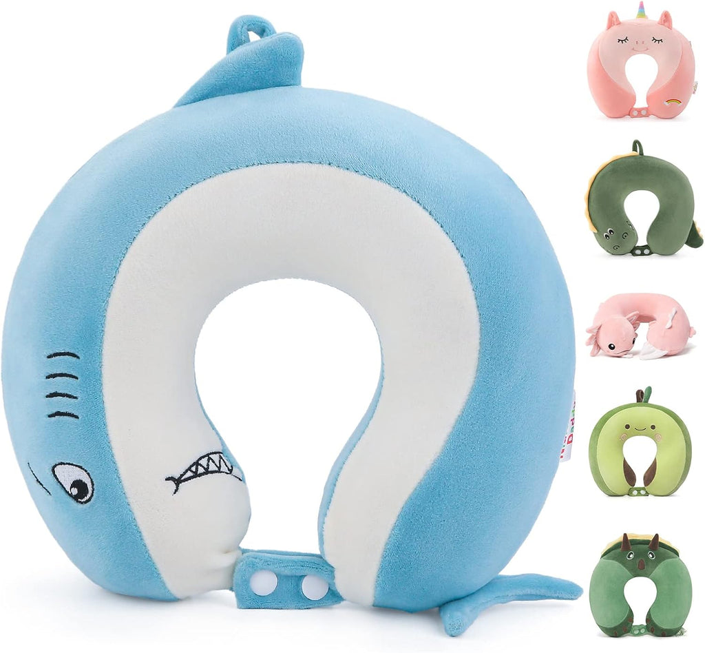 NiuniuDaddy Niuniu Daddy Shark Kids Travel Neck Pillows for 3-8 Years Old, Soft Adjustable Memory Foam Neck Pillows for Plane, Car Seat, Tr…
