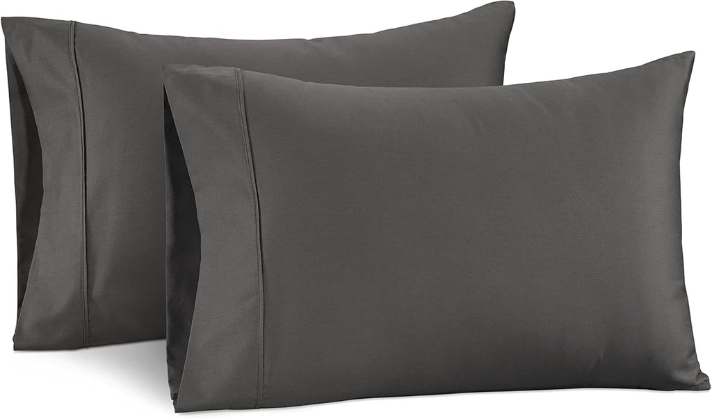 LaneLinen LANE LINEN Soft Pillow Covers King Size 100% Egyptian Cotton Set of 2 Cool & Smooth Sateen Cases - Charcoal Cotton
