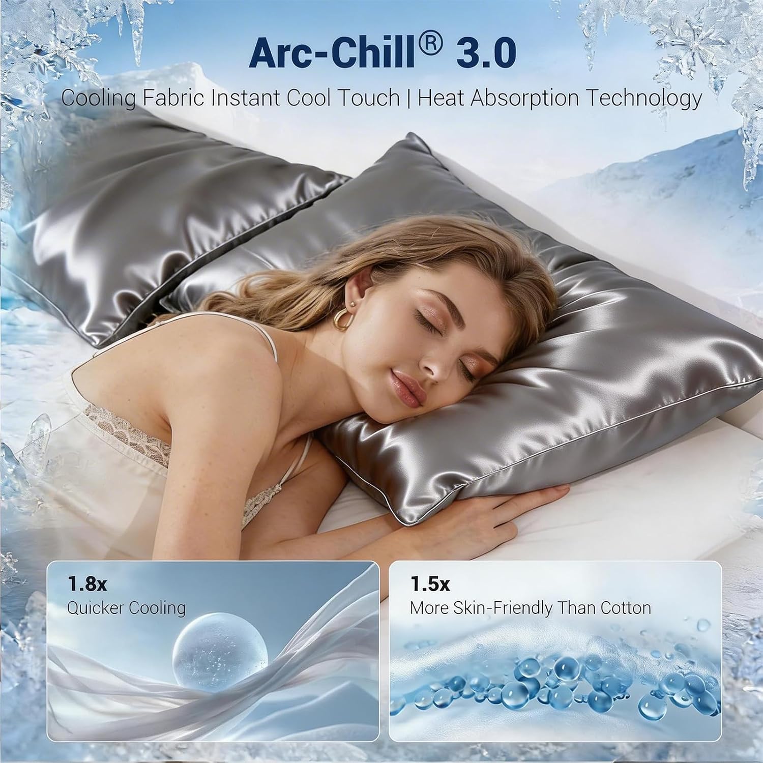 Luxear Cooling Pillow Cases for Hot Sleepers, Double-Sided Upgraded Arc-Chill Q-Max > 0.5 Cooling Satin Pillowcase, Silky Soft, Hair & Skin…