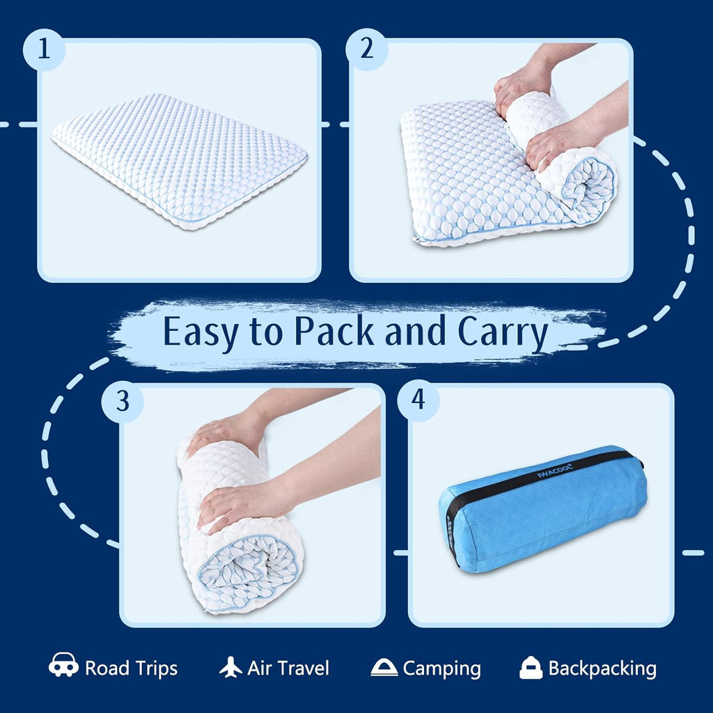 Iwacool Stomach Sleeping Pillow for Stomach & Back Sleepers, Cooling Gel Thin Memory Foam Pillows for Back Shoulder Neck - Low Profile Ultra…