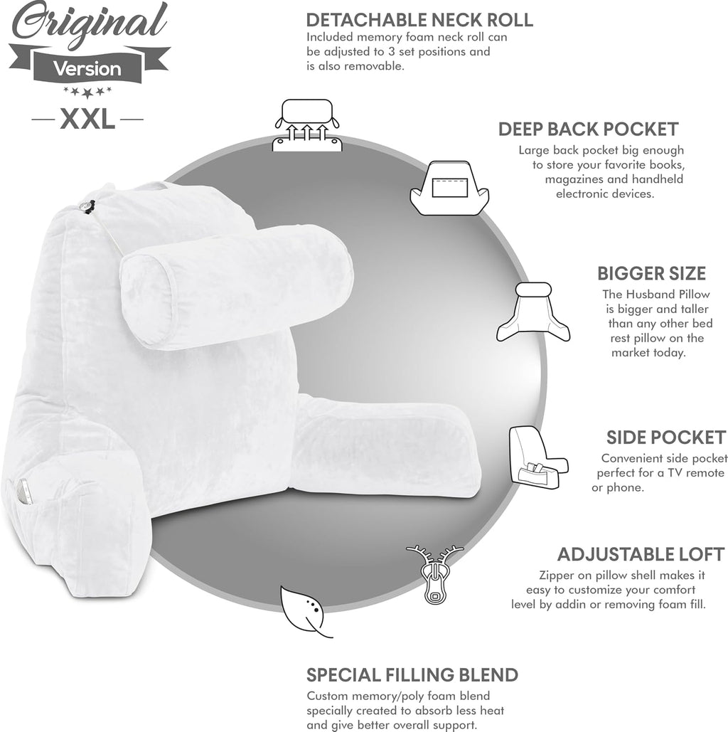 Husband Pillow XXL The Original for Adults - 30" Tall Backrest for Sitting Up in Bed - Firm Support Reading & Bed Rest Pillows for…