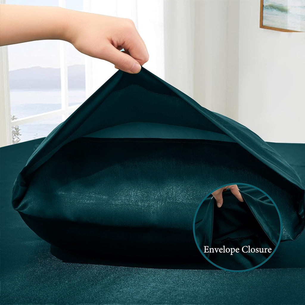 VACVELT 3pcs Dark Teal Satin Sheets Twin XL Size Bed Set, 15 Inch Deep Pocket Silky Satin Sheet Set, Soft Satin Bedding Set Cooling &…