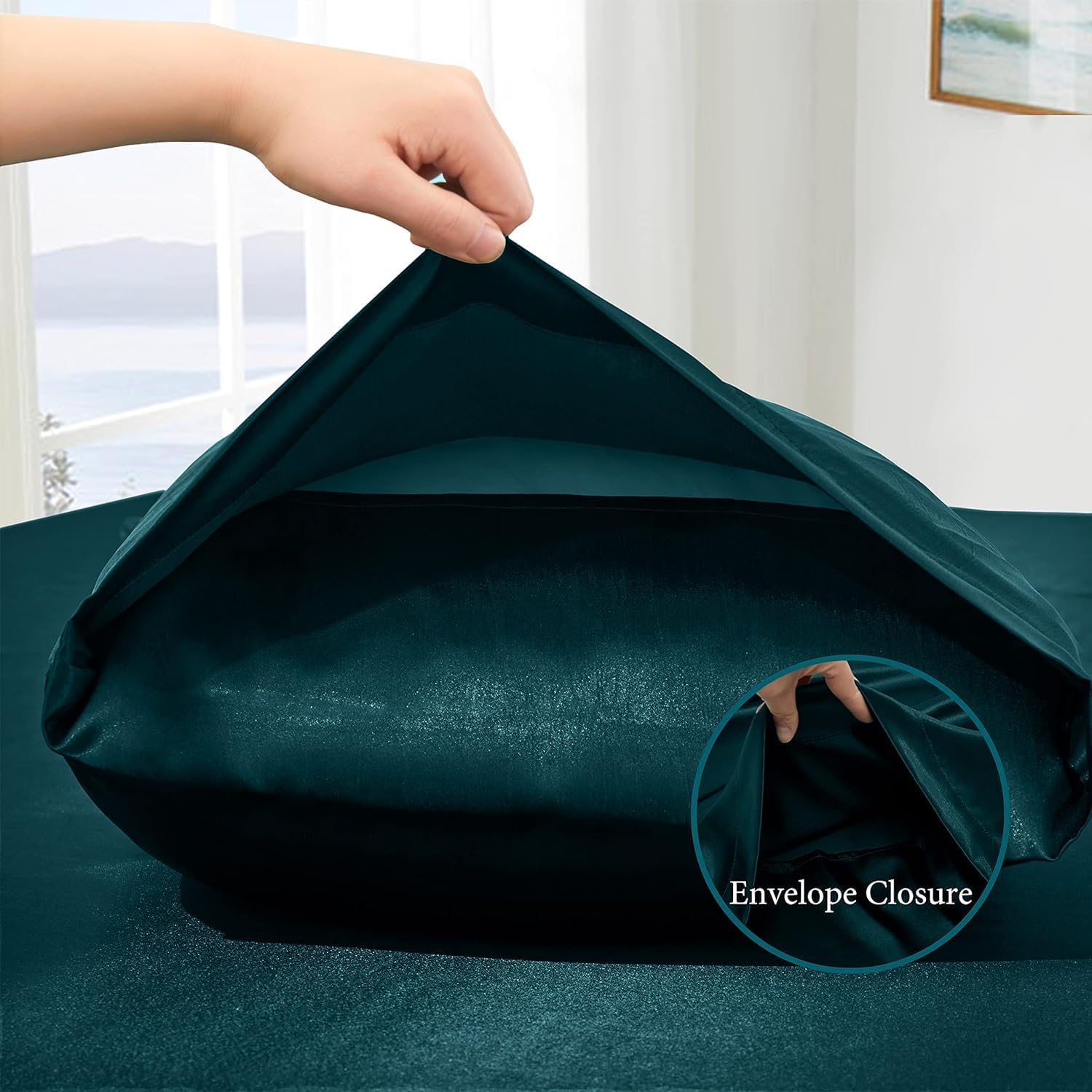 VACVELT 3pcs Dark Teal Satin Sheets Twin XL Size Bed Set, 15 Inch Deep Pocket Silky Satin Sheet Set, Soft Satin Bedding Set Cooling &…