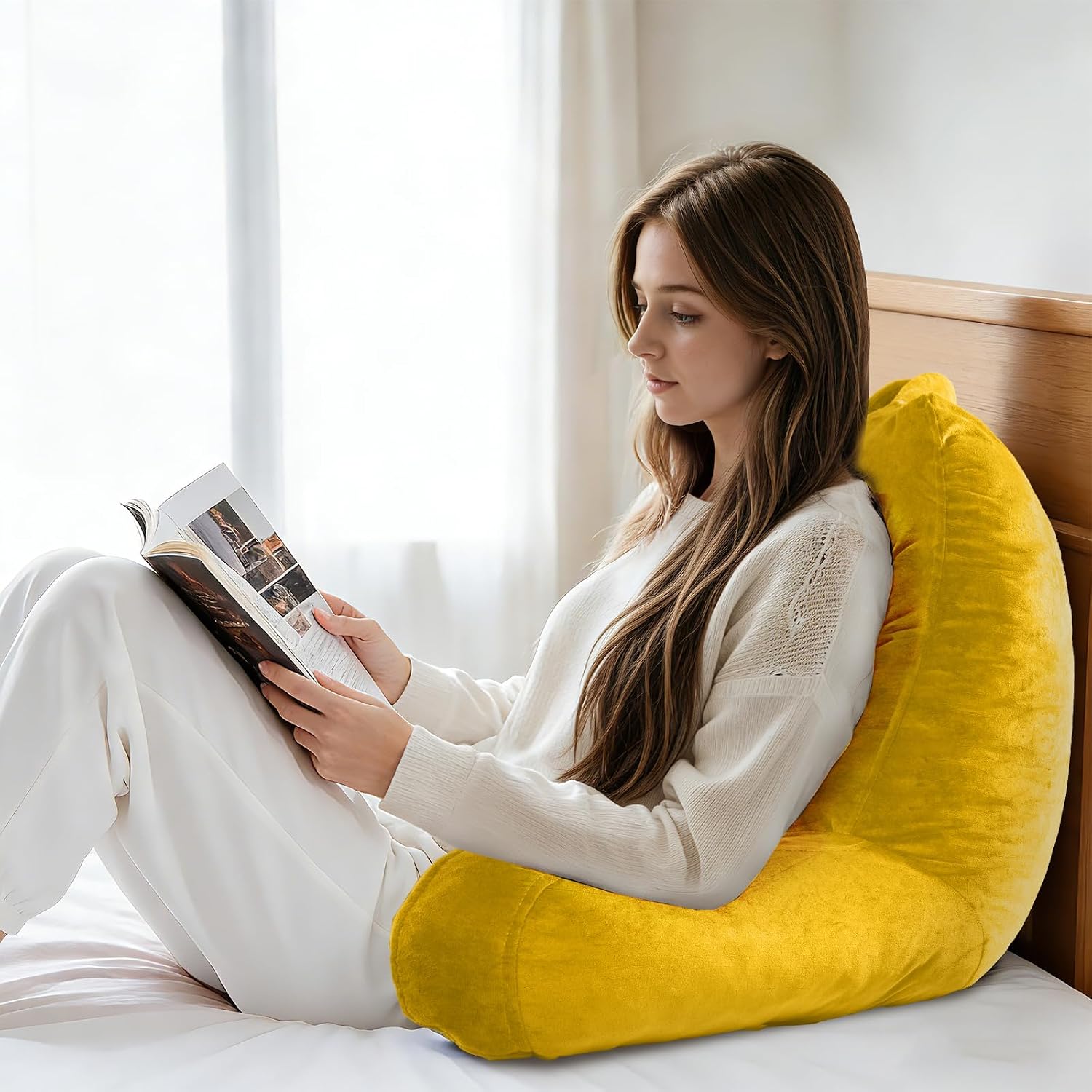 OAISZ Reading Pillow for Sitting in Bed Adult, X-Large Reading Pillow with Shredded Memory Foam, Back Pillow for Sitting Up with Extend…