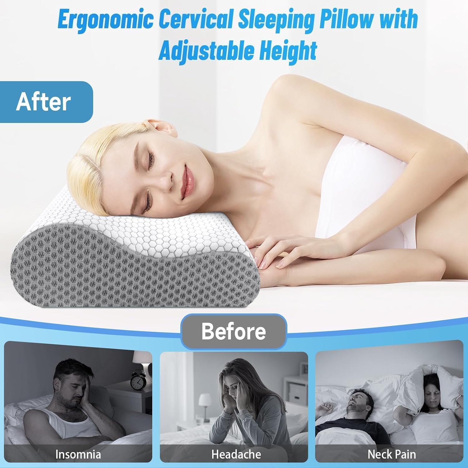 CloudBliss Memory Foam Pillow, Ergonomic Neck Contour Cervical Pillow for Back and Shoulder Pain, Orthopedic Pillow for Neck, for Sleeping…