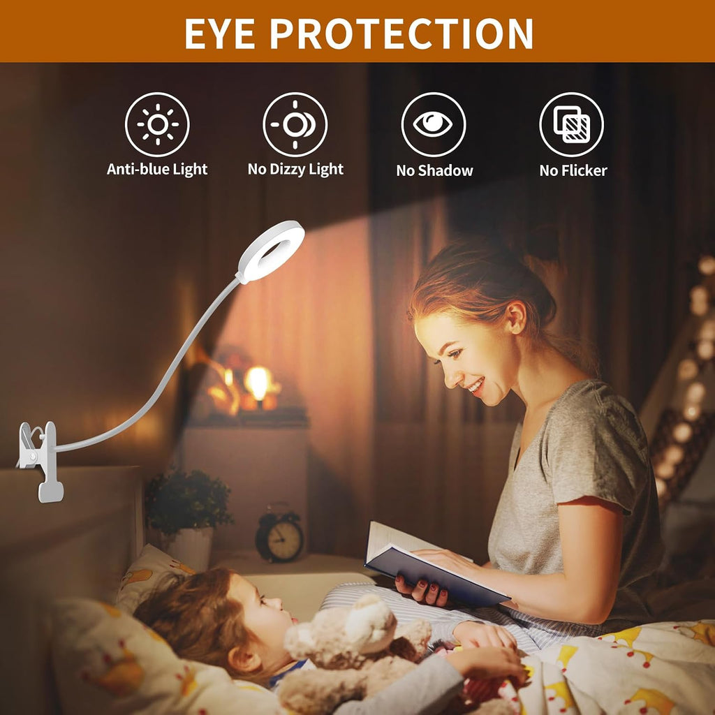 iZell Reading Light, USB Clamp Lamp for Child Reading Book in Bed at Night, LED Small Desk Lamp with Silicone Adjustable Arm Clip on Beside…