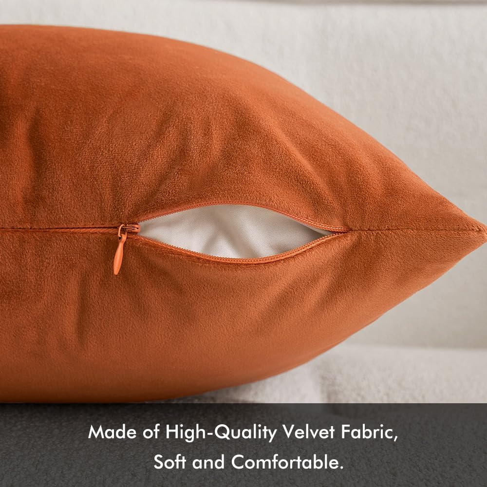 Miulee Velvet Throw Pillow Covers 12x20 Inch, Pack of 2 - Orange, Soft Solid Lumbar Decorative Pillow Covers Modern Luxury Home Decor for C…