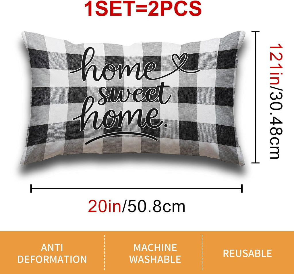HOMETITUTE Black White Plaid Pillow Covers Decorative Pack of 2 Satin 12x20 Inch Lumbar Throw Pillow Cases for Sofa Couch Living Room…