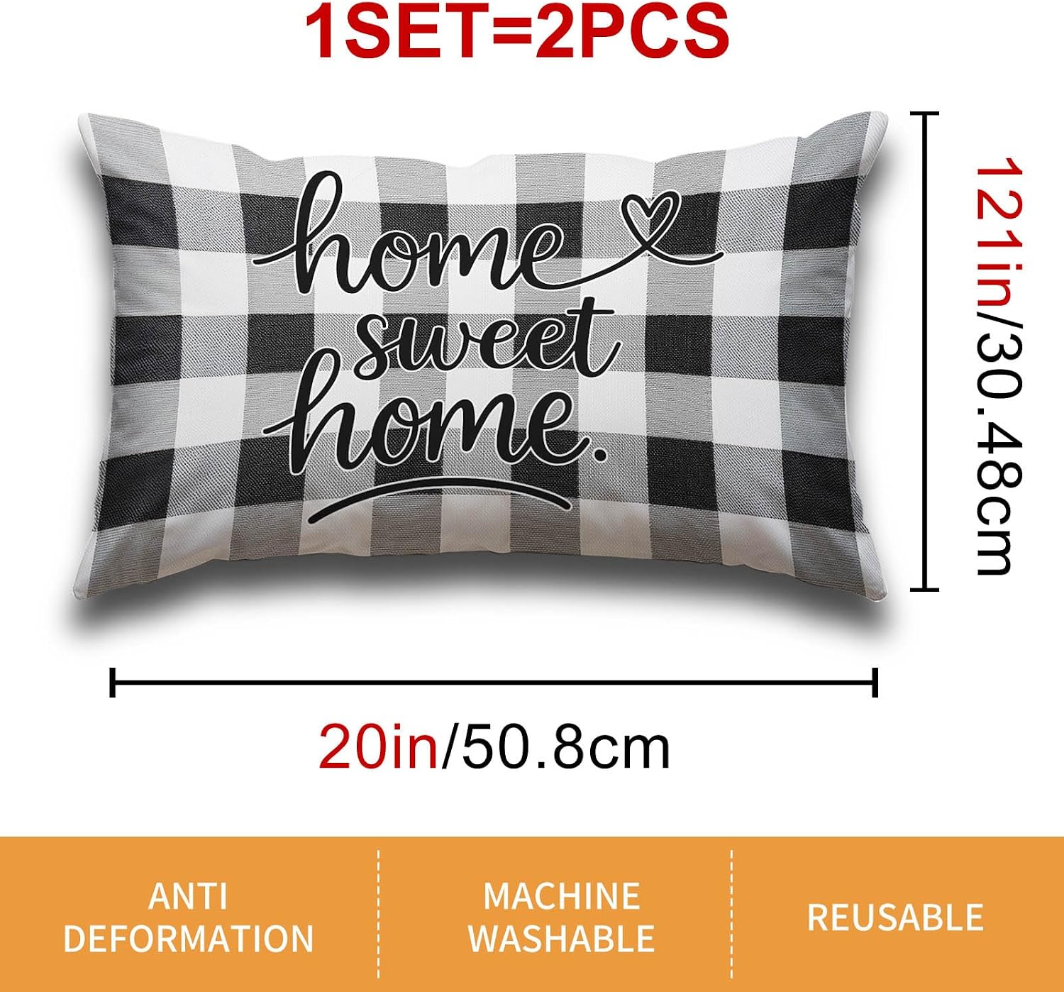 HOMETITUTE Black White Plaid Pillow Covers Decorative Pack of 2 Satin 12x20 Inch Lumbar Throw Pillow Cases for Sofa Couch Living Room…