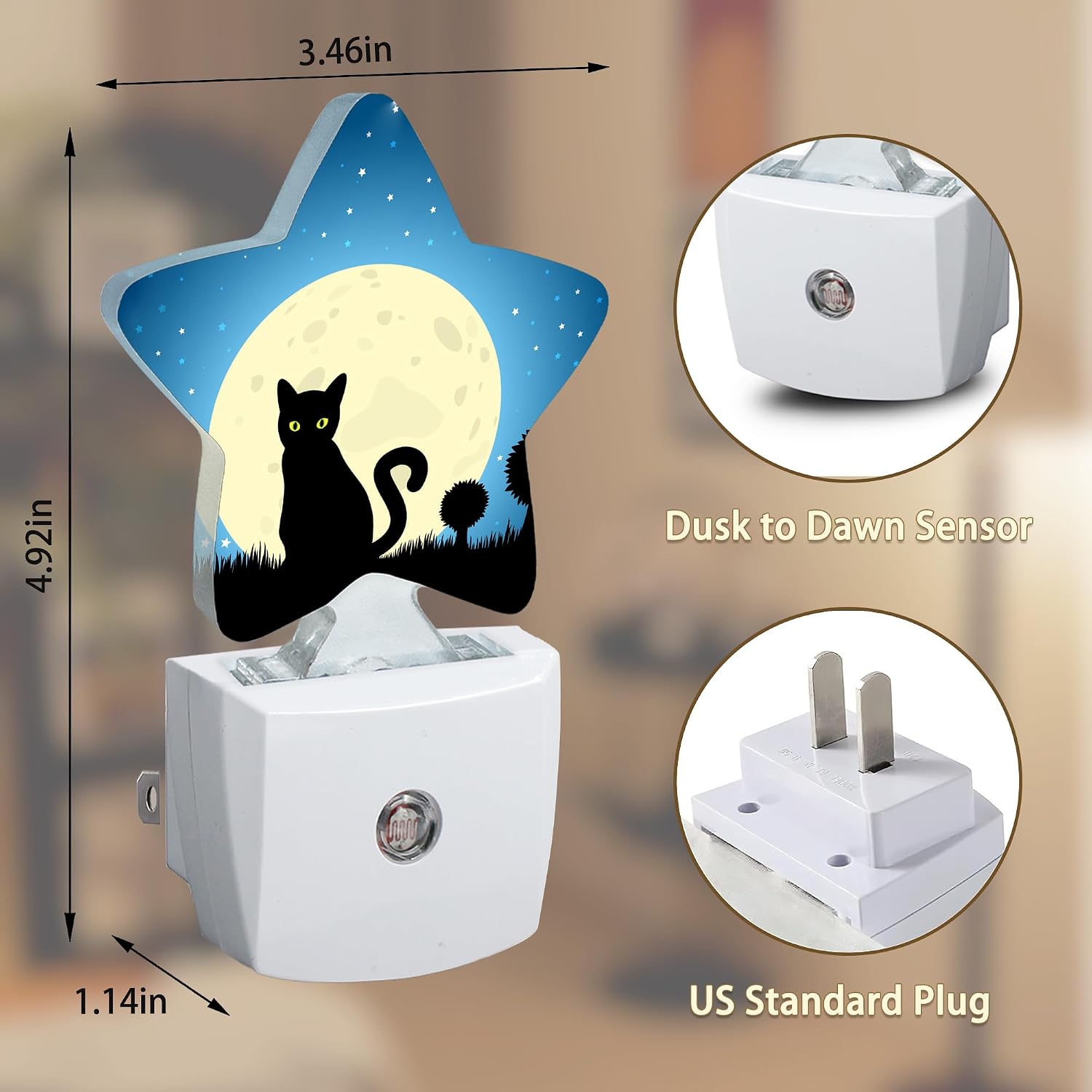 Halloween Black Cat Moon Night Light, Dusk to Dawn Smart Sensor Nightlight for Bedroom Bathroom Kitchen Hallway Stairs…