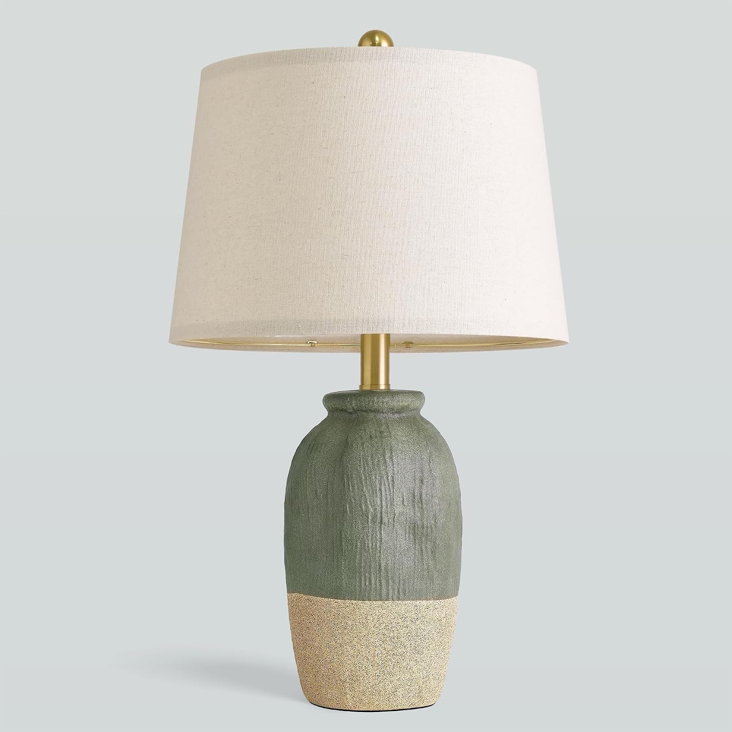 22.5" Hand-Textured Vintage Ceramic Table Lamp, Single Rustic Farmhouse Bedside Lamp with Linen Shade, Boho Lamp for Bedroom Living Room…