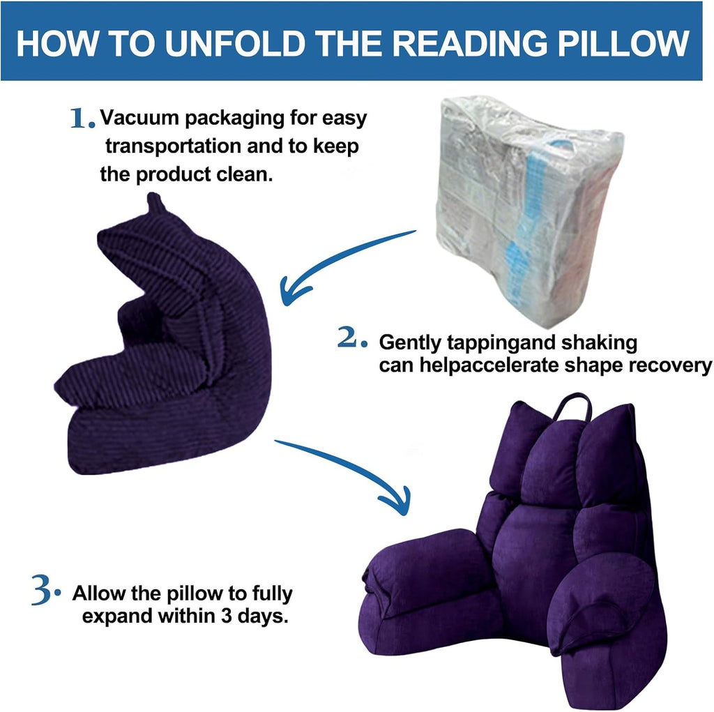 RRPAHWTV Reading Pillow for Bed with High Arm Rests, Back Support Pillow for Sitting Up in Bed with Shredded Memory Foam for Reading, TV…