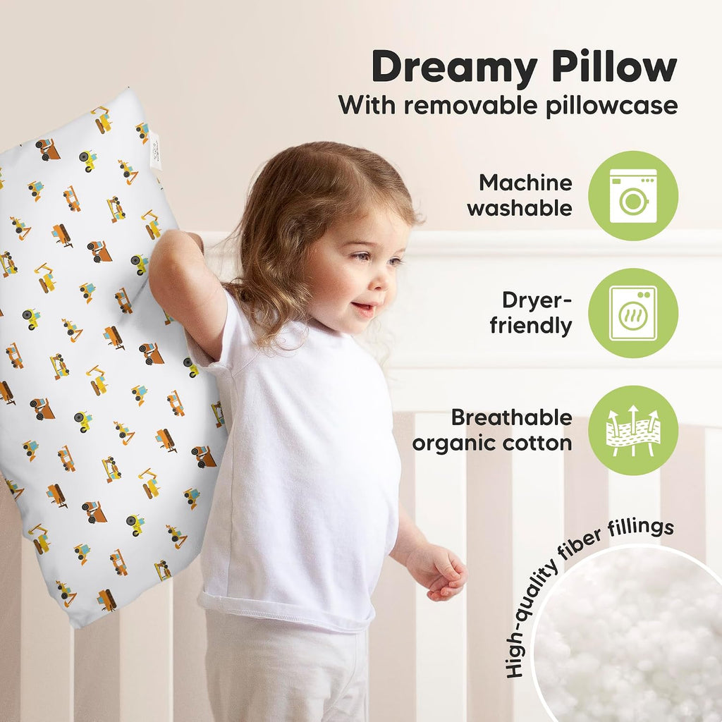 KeaBabies Toddler Pillow with Pillowcase, Jumbo 14X20 - Soft Organic Cotton Toddler Pillows for Sleeping - Machine Washable - Perfect for…