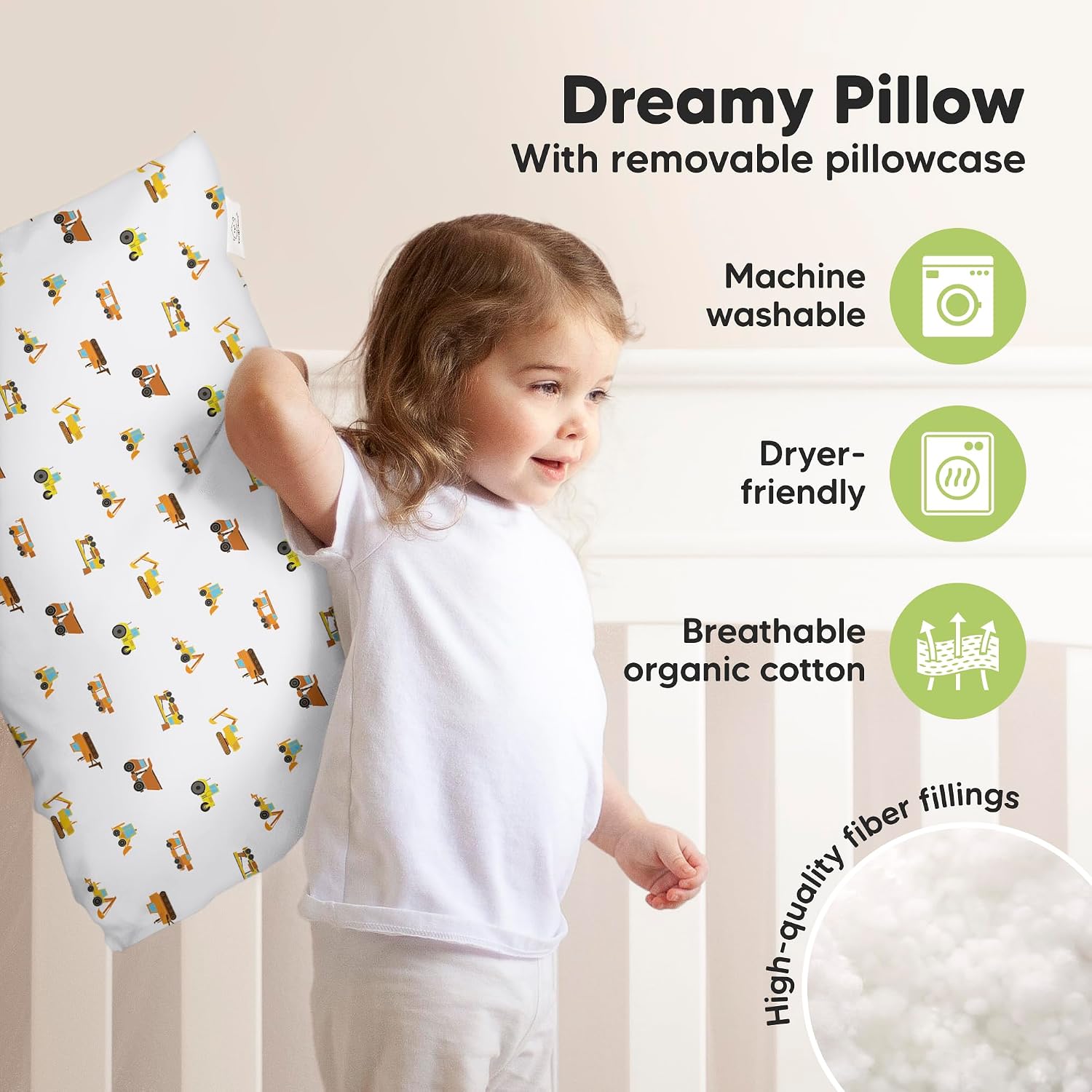 KeaBabies Toddler Pillow with Pillowcase, Jumbo 14X20 - Soft Organic Cotton Toddler Pillows for Sleeping - Machine Washable - Perfect for…