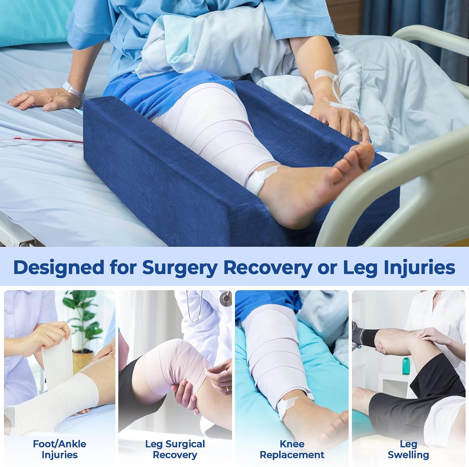 KingPavonini 4-Height Adjustable Leg Elevation Pillows for After Surgery with Ergonomic Curve, Memory Foam Wedge Pillow for Legs Swelling,…