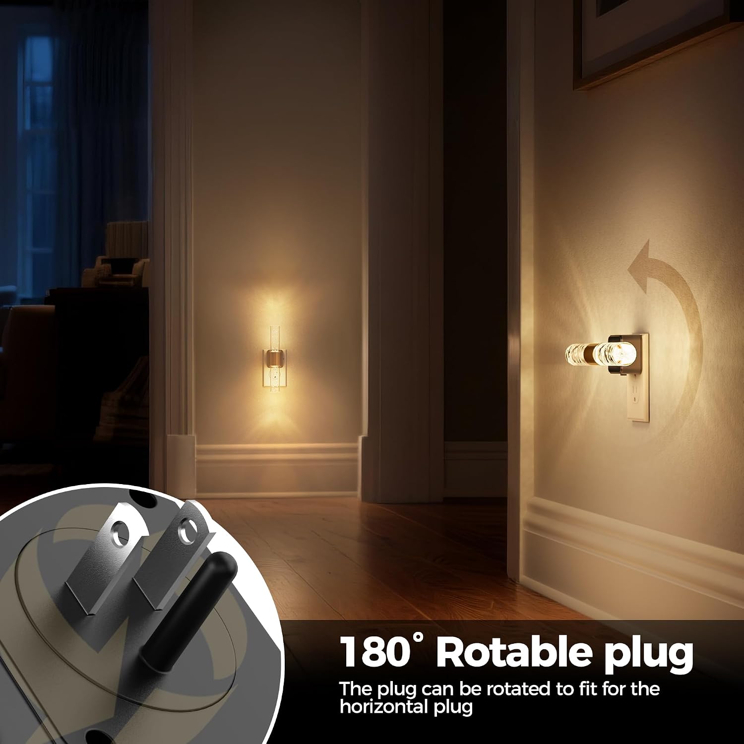 DORESshop LED Night Light, Rotating Night Lights Plug into Wall, Auto Light Sensor Nightlight Dimmable, 3000K Soft Light, LED Acrylic…
